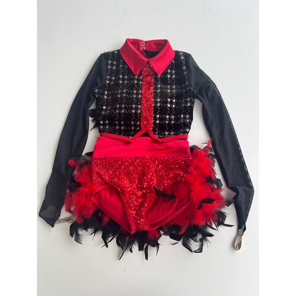 Weissman Black Red Sequin Feather Dance Halloween Costume Child Small - Picture 1 of 17